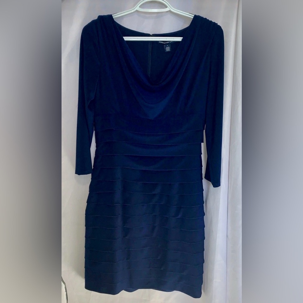 American Living Royal Blue Formal Tiered Dress 3/4 Sleeves Women’s Size 8